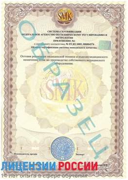 Образец сертификата соответствия (приложение) Шелехов Сертификат ISO 13485